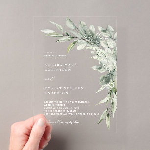 Invitations En Acrylique Eucalyptus Vert Sauge Mariage Botanique Minimalist