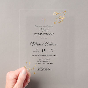Invitations En Acrylique Événement religieux de première communion élégant