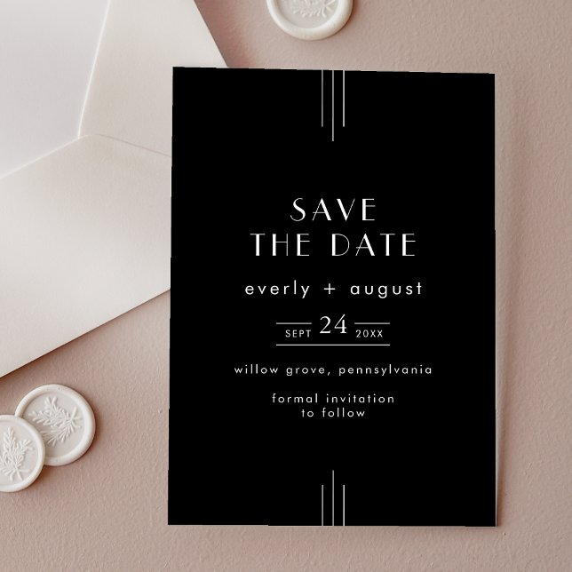 Invitations En Acrylique EVERLY Art Déco Black Wedding Enregistrer la date (EVERLY Modern Art Deco Black Wedding Save the Date Acrylic Invitations)