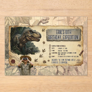 Invitations En Acrylique Expédition d'anniversaire Aventure Dinosaure T-Rex