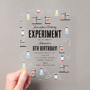 Invitations En Acrylique Expérience de science de chimie Fête d'anniversair