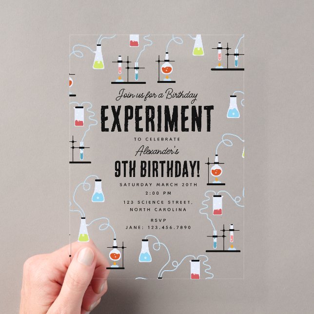 Invitations En Acrylique Expérience de science de chimie Fête d'anniversair (In situ (ordinateur de poche))