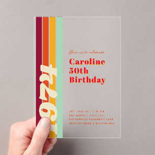 Invitations En Acrylique Fabulosité à 50 ans Fête d'anniversaire rétro