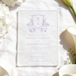 Invitations En Acrylique Faire Couronne Florale Violette Monogramme Mariage