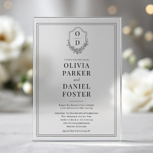 Invitations En Acrylique Faire Crête Mariage Moderne Noir & Blanc