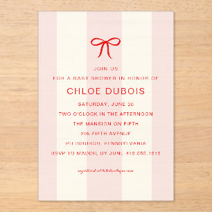 Invitations En Acrylique Faire la Baby Shower Rose Ruban à rayures Coquette