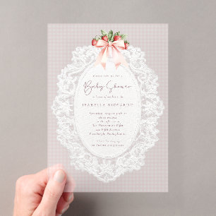 Invitations En Acrylique Faire noeud de ruban Strawberries dentelle Baby Sh