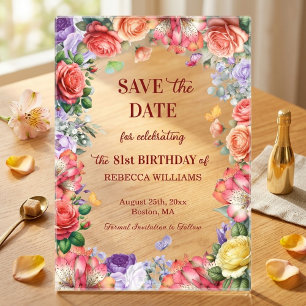 Invitations En Acrylique Faire part de 81e anniversaire à thème floral colo
