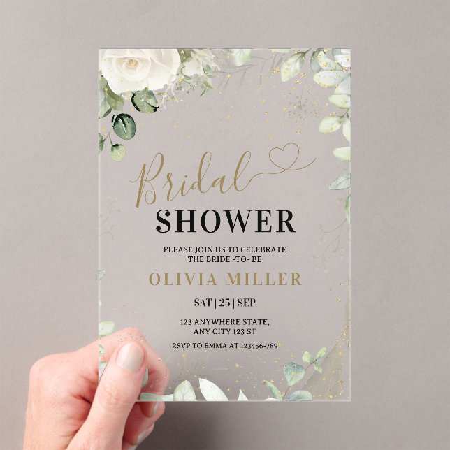 Invitations En Acrylique Faire part de bapteme Greenery Gold, Eucalyptus  (In situ (ordinateur de poche))