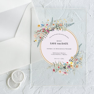 Invitations En Acrylique Faire part de boho sauvage fleur de fougère lavand