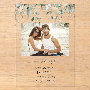 Invitations En Acrylique Faire part de date de eucalyptus Glow Photo