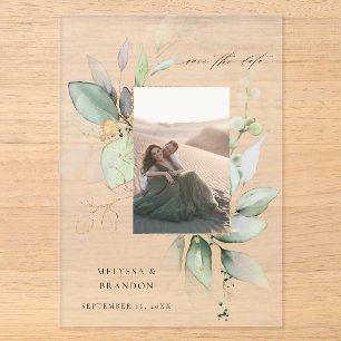 Invitations En Acrylique Faire part de date de mariage verticale avec Eucal