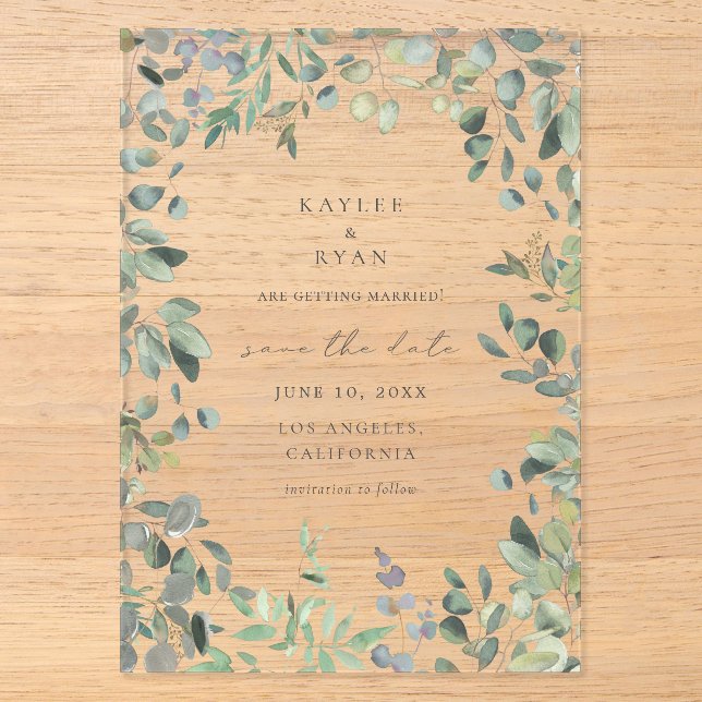 Invitations En Acrylique Faire part de date de Rustique Eucalyptus (Recto)