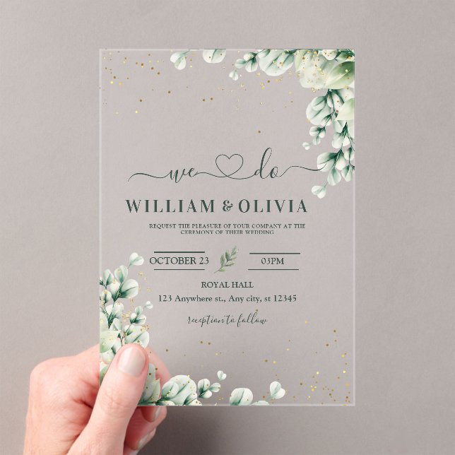 Invitations En Acrylique Faire part de mariage floral Eucalyptus verdure  (In situ (ordinateur de poche))