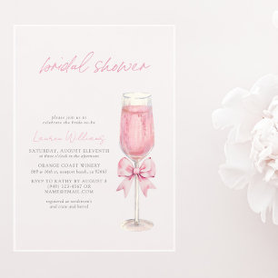 Invitations En Acrylique Faire rose pâle noeud champagne douche de mariage