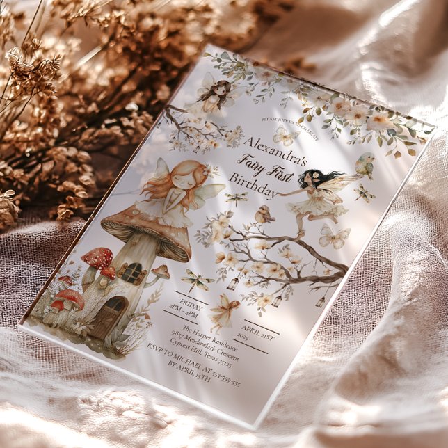Invitations En Acrylique Fairy First Bird Woodland Floral (Créateur téléchargé)