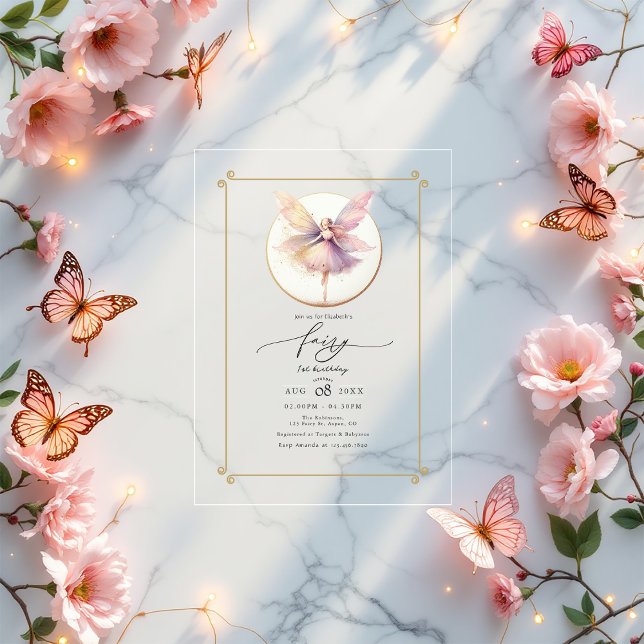 Invitations En Acrylique Fairy Premier 1er anniversaire fête (Fairy First 1st Birthday Party Acrylic Invitation)