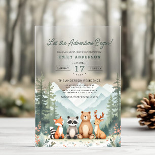 Invitations En Acrylique Faisons Démarrer l'Aventure Baby Shower Boisée