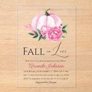 Invitations En Acrylique Fall Love Blush rose Citrouille Fête des mariées r