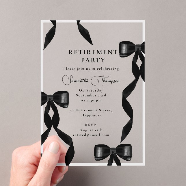 Invitations En Acrylique Fancy Aquarelle Noir Bow Partie de retraite offici (In situ (ordinateur de poche))