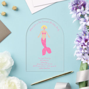 Invitations En Acrylique Fantaisie de Sirène Rose Magnifique Fête d'Anniver