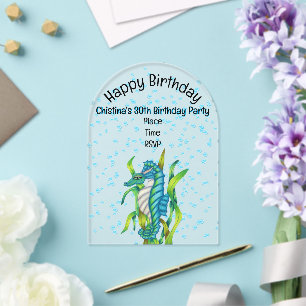 Invitations En Acrylique Fantaisie vibrante Dragon de mer Bulles Aqua Bleu