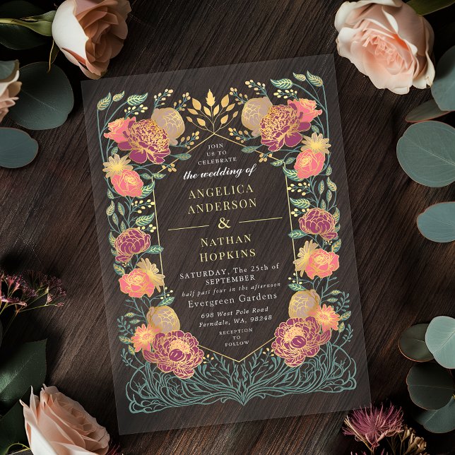 Invitations En Acrylique Fantasy Enchanted Pink Purple Floral Wedding (Créateur téléchargé)