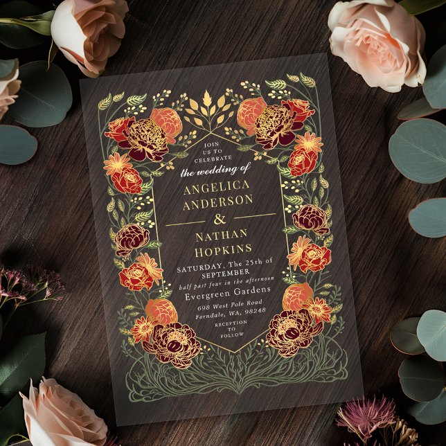 Invitations En Acrylique Fantasy Enchanted Red Floral Garden Wedding (Créateur téléchargé)