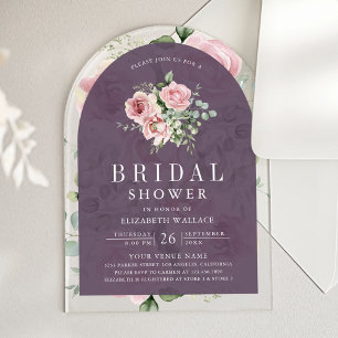 Invitations En Acrylique Fard à joues Rose Poussiéreux Floral Violet Fête d