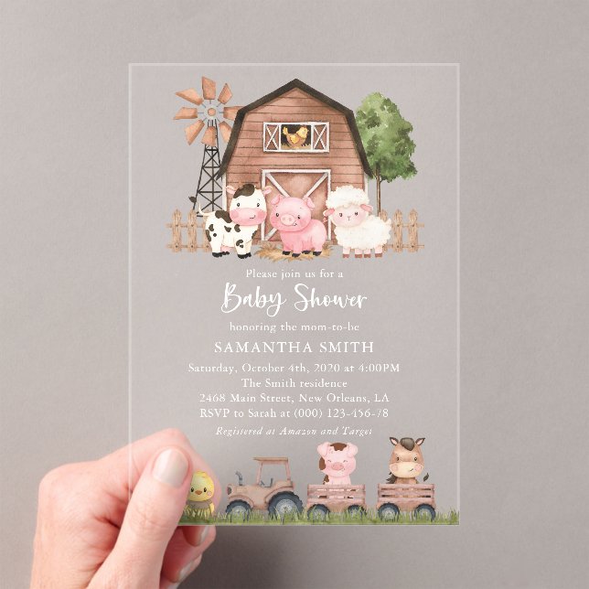 Invitations En Acrylique Farm Animals, Cute Animals, Barn, Baby Shower (In situ (ordinateur de poche))
