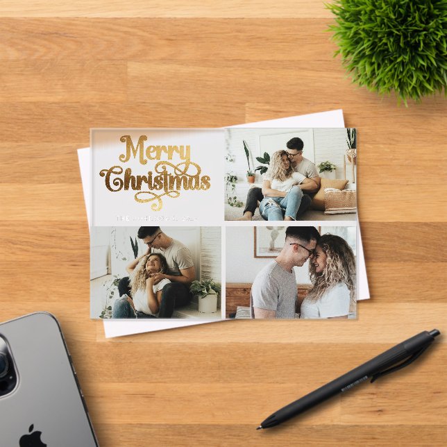 Invitations En Acrylique Faux Gold Family Photo Collage Christmas Card (Insitu (Carte d'invitation))