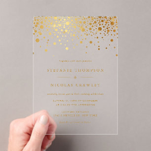 Invitations En Acrylique Faux Gold Foil Confetti Mariage