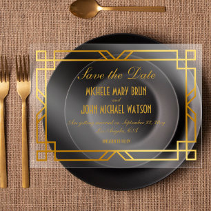 Invitations En Acrylique Faux Gold Frame Classy Élégant Enregistrer la date