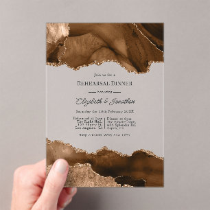 Invitations En Acrylique Faux Pailletage Terres Neutres Agate Dîner de Répé