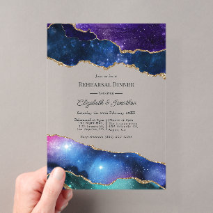 Invitations En Acrylique Faux Paillettes Céleste Agate Dîner de Répétition
