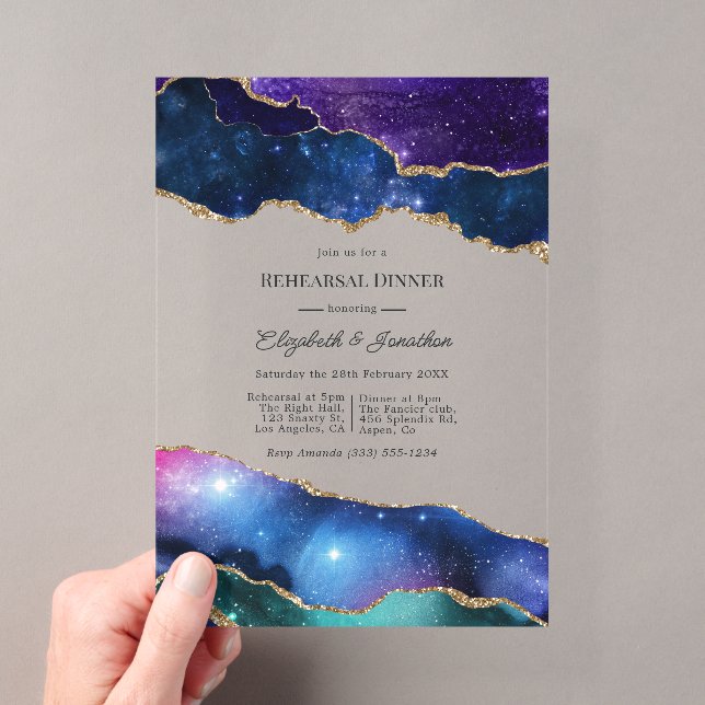 Invitations En Acrylique Faux Paillettes Céleste Agate Dîner de Répétition (In situ (ordinateur de poche))