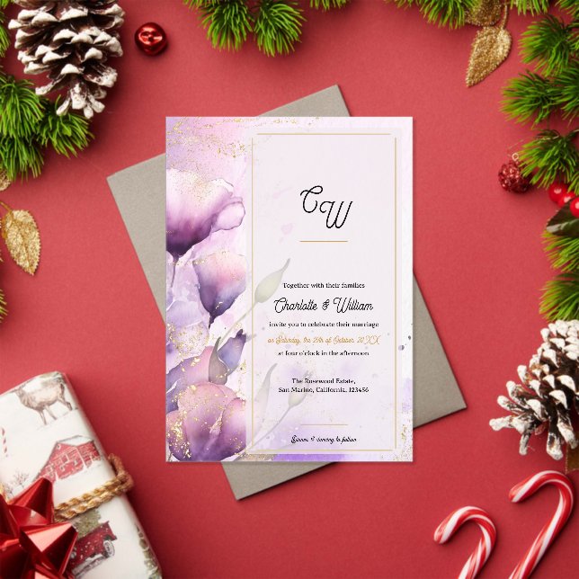 Invitations En Acrylique Faux Vellum Purple Floral Monogram Wedding (Insitu (vacances))