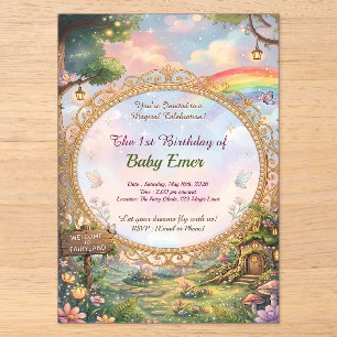 Invitations En Acrylique Fée Arc-en-Ciel Anniversaire Fille Acrylique