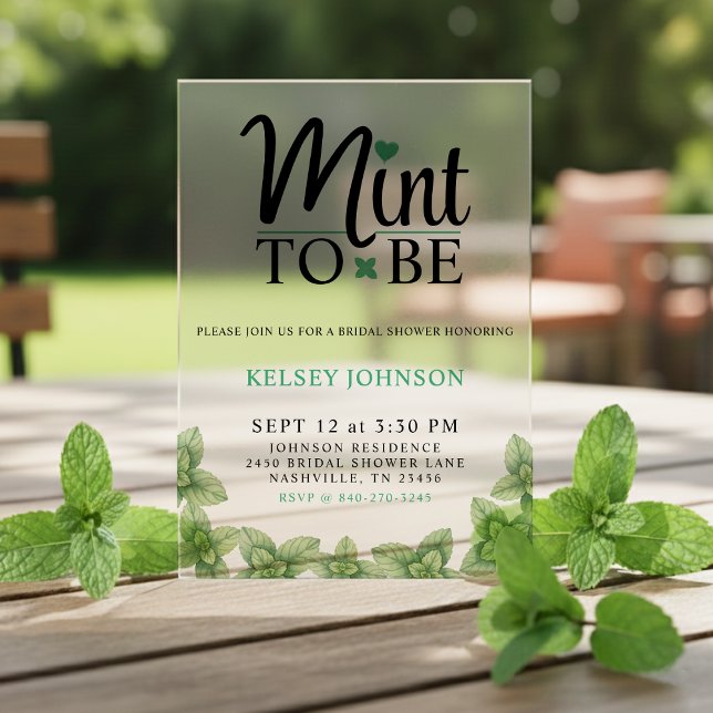 Invitations En Acrylique Fée de la Menthe à un Mariage (Mint to Be Mint Leaf Bridal Shower Invitation
)