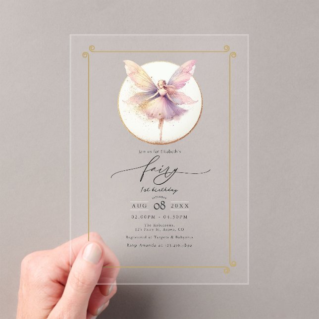 Invitations En Acrylique Fée Première Fête d'anniversaire 1 an (In situ (ordinateur de poche))