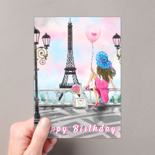 Invitations En Acrylique Femme à Paris Tour Eiffel Carte d'anniversaire en