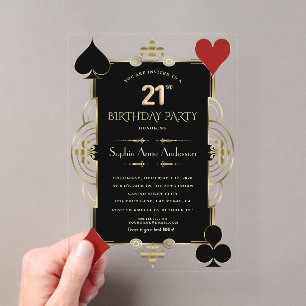 Invitations En Acrylique Femme de casino Art Déco doré 21e anniversaire