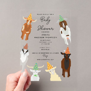 Invitations En Acrylique Ferme de chèvres mignons Animaux de fête Chèvre Ba