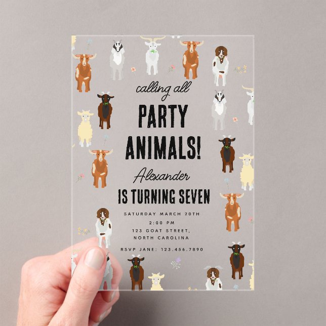 Invitations En Acrylique Ferme de chèvres mignons Animaux Fête Thème d'anni (In situ (ordinateur de poche))