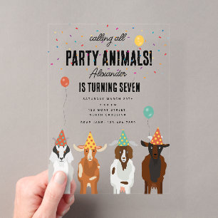 Invitations En Acrylique Ferme de chèvres mignons Thème d'anniversaire de c