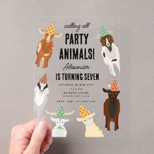 Invitations En Acrylique Ferme de chèvres mignons Thème d'anniversaire de c