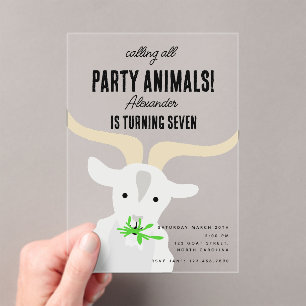 Invitations En Acrylique Ferme de chèvres mignons Thème d'anniversaire de c