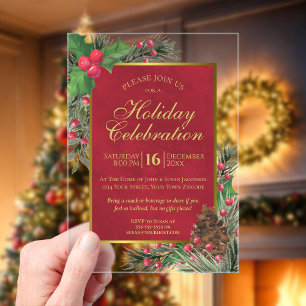 Invitations En Acrylique Festive Noël Holly & Pine Fête de Vacances