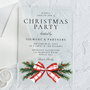 Invitations En Acrylique Festive Red Bow Corporate Christmas Party