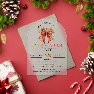 INVITATIONS EN ACRYLIQUE FESTIVE RED VACANCES BOW CHRISTMAS PARTY